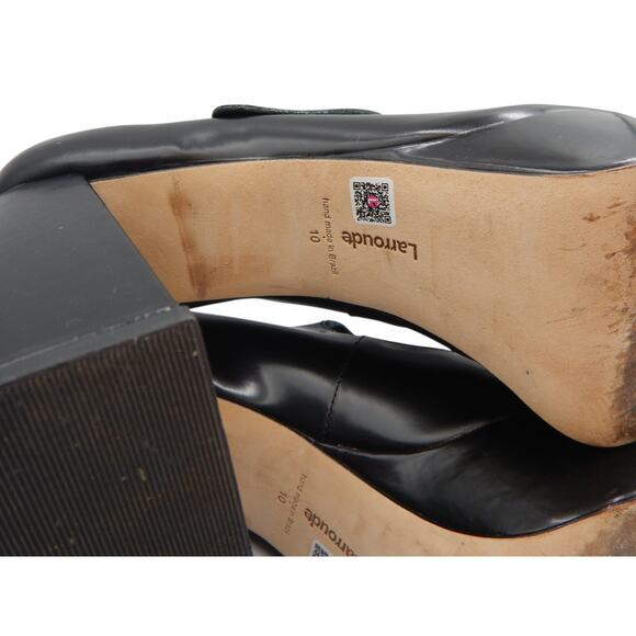 Larroude Emma Leather Block Heels Mary Jane Platform Pumps Shoes Black Size 10 - Picture 8 of 10